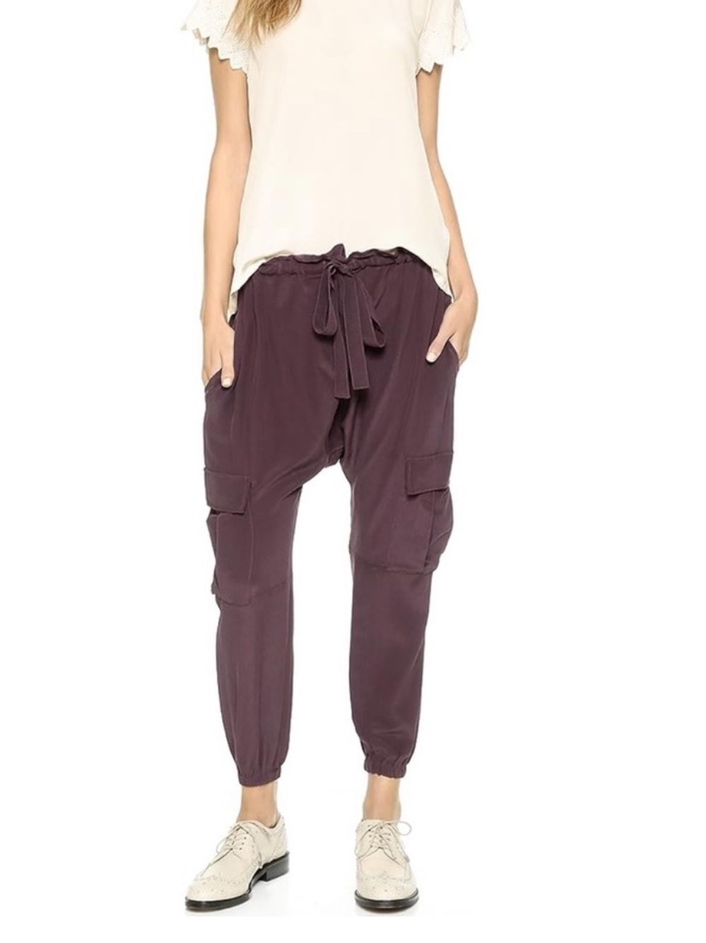 ULLA JOHNSON | Dropped Crotch Cargo Pocket Harem Pants purple size 6 Tie Waist